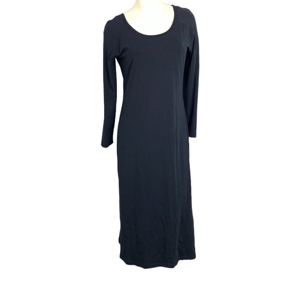 Peruvian Connection Pima Cotton Maxi Dress Black Bodycon Stretch Long Sleeve Med